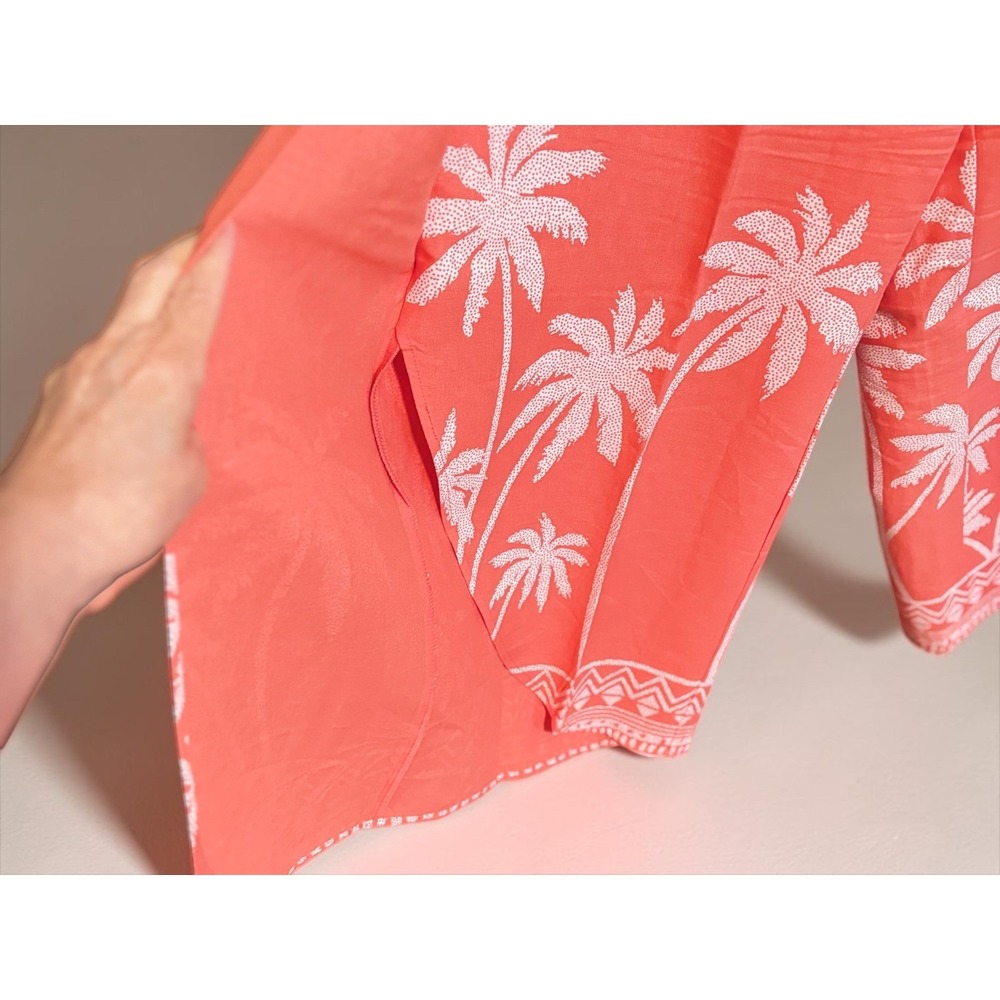 Bellissima Kim Gravel Coral Pink Palm Tree Linen Blend Tie Front Top Pants SET - Picture 8 of 14